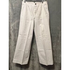J Peterman White Wide Leg Pants Womens 14 Cotton Stretch High Rise Trouser 34